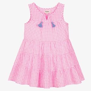 Hatley Pink Gingham Tiered Dress with Blue Tassels